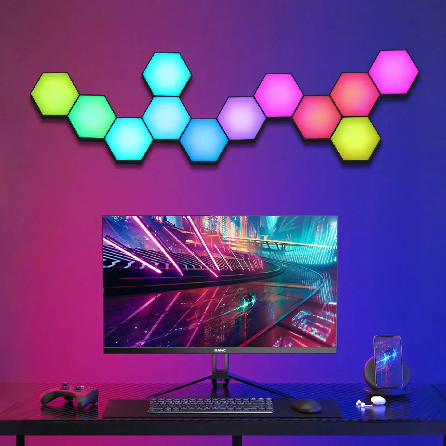 Lampe Murale Hexagonale RGB Lumena